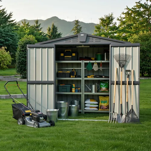 Miniatura 7 de Domi - Cobertizo de almacenamiento de 5 x 3 pies, cobertizos de metal y espacio libre con puerta con doble cerradura, cobertizo pequeño para jardín