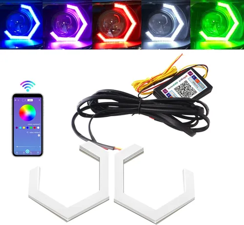 Miniatura 9 de Qasim Hexagon Ojos de Ángel 70MM RGB APP Control Anillos de Halo Luz de Retroceso para Coche Moto Accesorios de Decoración DRL Luz de Conducción