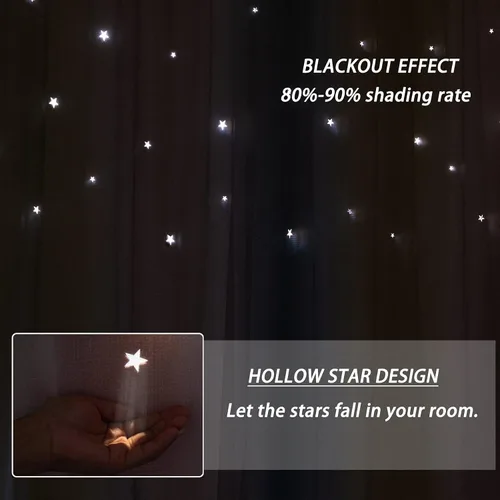 Miniatura 7 de Cortinas autoadhesivas para ventana de dormitorio, sin varilla, con recorte adhesivo, cortinas de estrellas para habitación de niñas, guardería