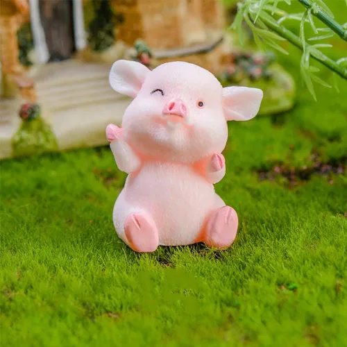 Miniatura 6 de Figuras de cerdo en miniatura, 8 piezas de figuras de juguete de cerdito rosa, decoración de pasteles para decoración de hadas jardín, coche