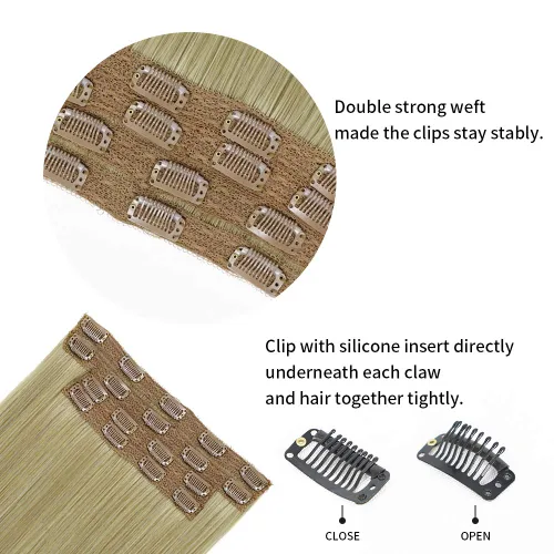 Miniatura 4 de Sué - Cuatro (4) exquisitas extensiones de 20 pulgadas de cabello ondulado largo grueso con clip, de color rubio miel mezclado con rubio ceniza