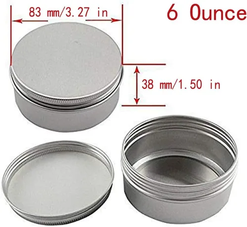Miniatura 2 de Paquete de 6 latas de aluminio con tapa de rosca, 6 onzas, recipientes redondos vacíos deslizantes para bálsamo labial, ungüento, manualidades