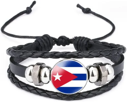 Miniatura 65 de vmcoatdu Mundial Muchas Banderas Nacionales Brazalete Retro de Aleación de Cuero para Pulsera de Cuerda Trenzada de Bandera Nacional