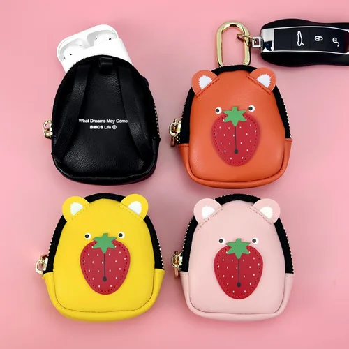 Miniatura 5 de Funda de piel sintética para AirPods, funda pequeña de transporte para auriculares, llaves, tarjeta de acceso, Airtag, monedas, mini mochila