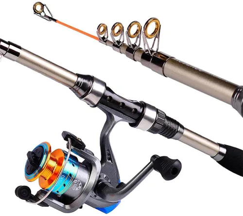 Miniatura 5 de Juego de combos de caña de pescar, caña de pescar telescópica con carretes giratorios, con bolsa de transporte de pesca, equipo de pesca, línea