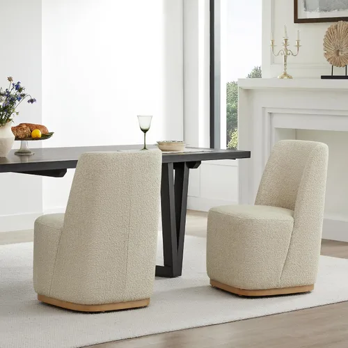 Miniatura 12 de CHITA Juego de 2 sillas de comedor tapizadas giratorias con ruedas, silla de comedor de tela moderna certificada FSC con ruedas, sillas de comedor