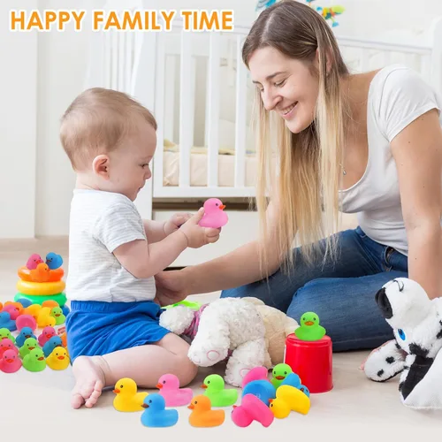 Miniatura 11 de 50 piezas de juguetes de baño de pato de goma, patos de baño multicolor a granel, pato flotante para bebé, juguete de baño para ducha, fiesta de 5