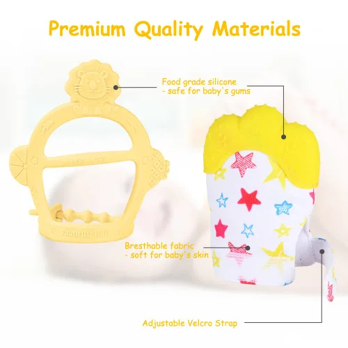 Miniatura 6 de Vicloon Manopla de Dentición de Silicona, 2 Piezas Manopla de Dentición para Bebé, Juguete de Dentición para Bebé con Correa Ajustable, Sonido