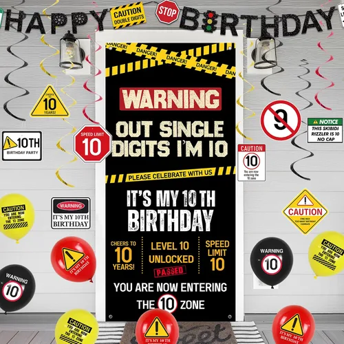 Miniatura 4 de Roetyce Decoraciones de cumpleaños número 10 para niños y niñas, pancarta negra de un dígito con la frase "I'm 10", globos colgantes en espirales