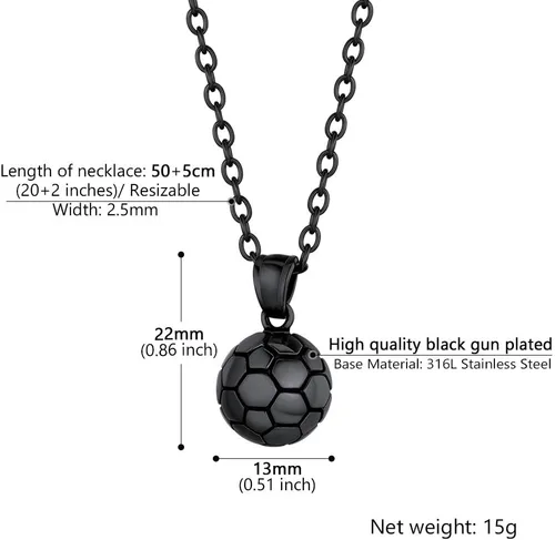Miniatura 4 de PROSTEEL Stainless SteelGold PlatedBlack Soccer Football Necklaces Pendant with Chain for Men Women Sport Fan Jewelry Gift Soccer Charm Necklace