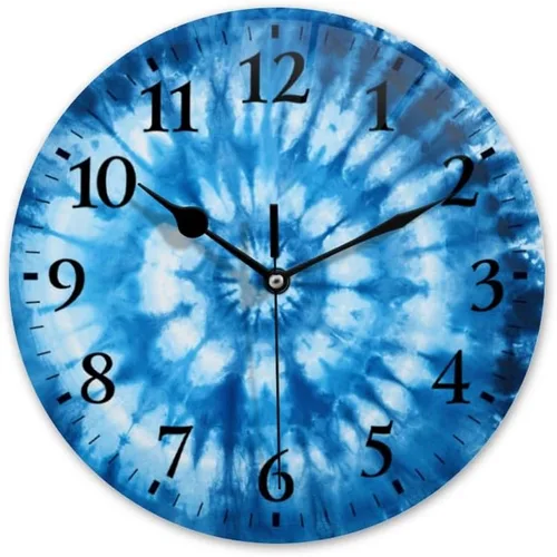 Miniatura 8 de Reloj de pared, funciona con pilas, redondo, silencioso, sin tictac, girasol contra fondo azul, reloj decorativo para cocina, baño, sala de estar