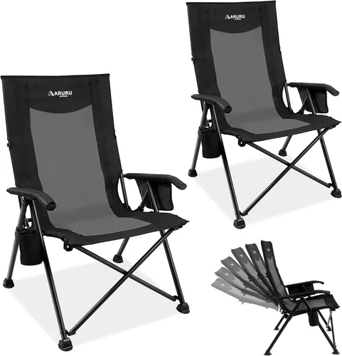 Miniatura 13 de Silla de camping reclinable para adultos, resistente, sillas reclinables plegables con respaldo alto ajustable de 6 posiciones, sillas de patio