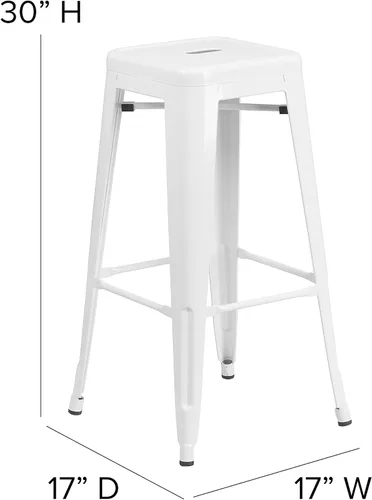 Miniatura 3 de Flash Furniture Lily - Juego de 4 taburetes de bar de metal blanco sin respaldo de 30 pulgadas de alto grado comercial para interiores y exteriores
