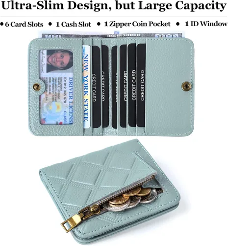 Miniatura 2 de Billetera para mujer, con bloqueo RFID, pequeña, compacta, plegable, de piel auténtica, con bolsillo, mini carteras para mujeres