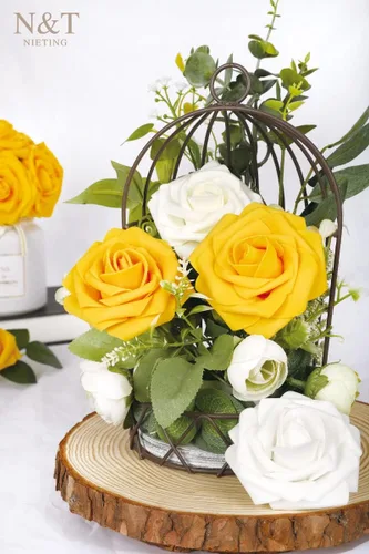 Miniatura 276 de N&T NIETING Flores artificiales, rosas artificiales de color rosa intenso, 50 piezas de flores falsas con tallo para ramos de boda DIY, centros