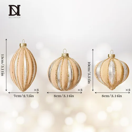 Miniatura 5 de DN DECONATION Adornos de cristal de Navidad, adorno de bola colgante de terciopelo flocado con varios tamaños y diseños, adorno amarillo mate