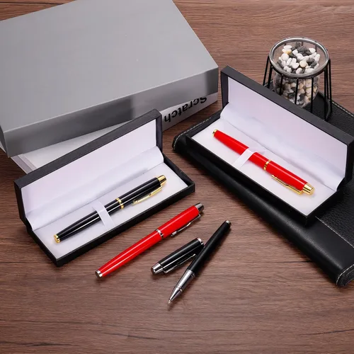 Miniatura 5 de PATIKIL Bolígrafo de tinta negra, bolígrafo de metal de negocios de 0.020 in con caja de regalo, lujo profesional para tomar notas, rojo dorado