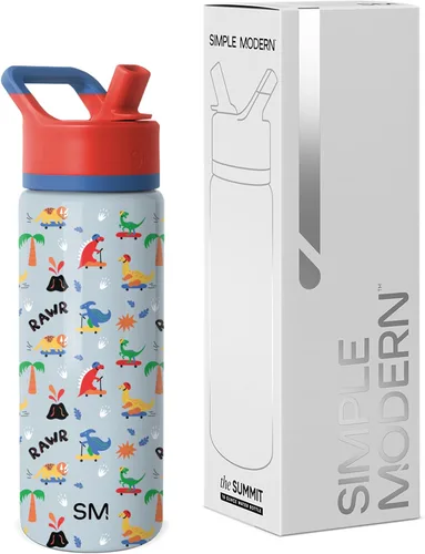 Miniatura 10 de Simple Modern Botella de agua para niños con tapa con pajilla, vaso aislado de acero inoxidable de 14 onzas para niños y a prueba de derrames