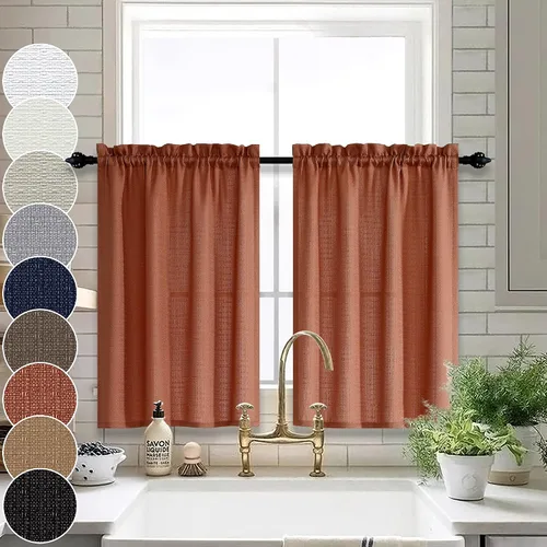 Cortinas estilo bohemio vintage para ventana de cocina sobre el fregadero, cortinas rústicas de campo para ventanas pequeñas, 32 x 24 pulgadas de