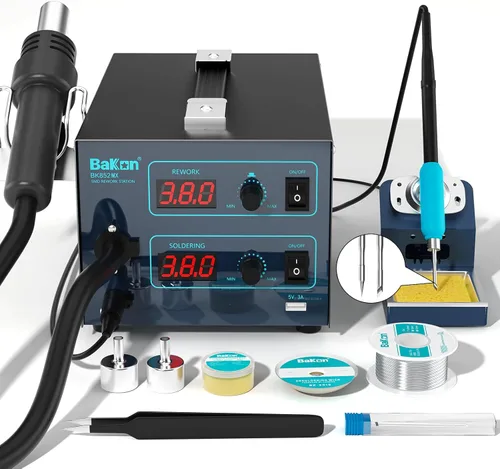BAKON 852MX C210 - Estación de retrabajo de aire caliente de 1000 W, diseño ultra silencioso, pantalla digital, control preciso de temperatura,