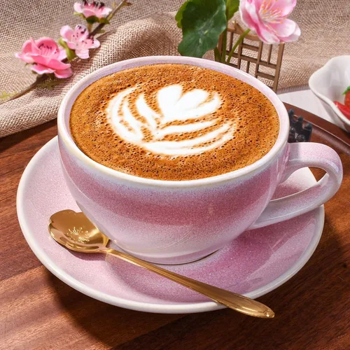 Miniatura 2 de Juego de taza de café y platillo de cerámica azul con cuchara dorada, juego de tazas de té artesanales de esmalte azul profundo de 10 onzas, taza