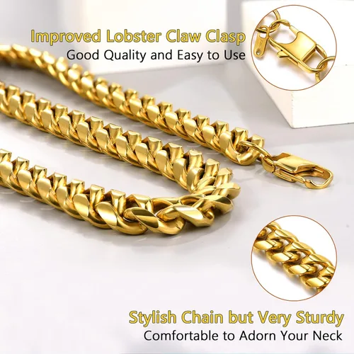 Miniatura 5 de PROSTEEL Trendy Cuban Links Necklace for Men Women, Black18K Gold Plated 316L Stainless Steel, W 4.8mm-14mm, L 14inch-30inch, Come Gift Box