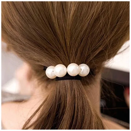 Lazo para el cabello vintage con perlas, negro C, banda de cuerda para el cabello, nailon, 1 unidad, accesorios para el cabello para mujeres y niñas