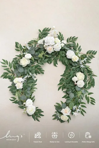 Miniatura 7 de Ling's Moment Guirnalda de Flores - Eucalipto y Rosa de 6 Pies - Decoración de Mesa de Novios para Recepción de Boda, Guirnalda Floral Artificial