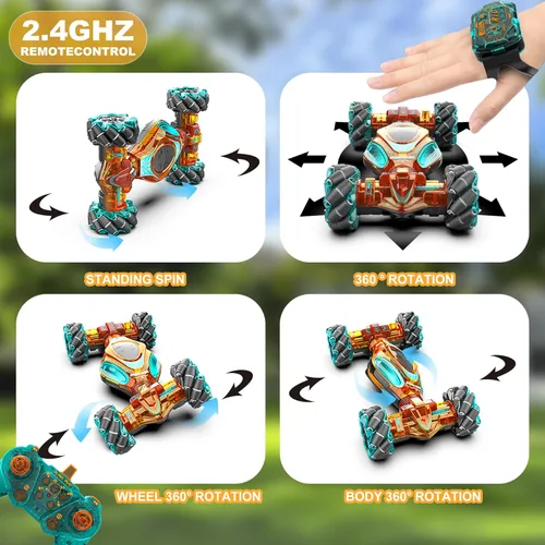 Miniatura 2 de Coches RC, juguetes de coche de acrobacias con detección de gestos 1:12 para niños de 6 a 12 años, juguete de control remoto a mano 4WD con rotación