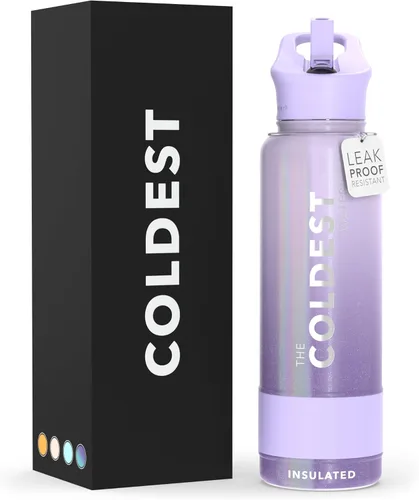 Miniatura 122 de Coldest - Botella para agua con tapa que incluye pajilla, térmica y metálica (acero inoxidable), para hombres y mujeres, color morado