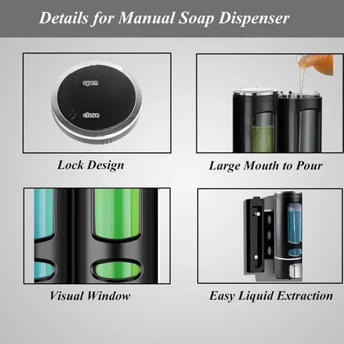 Miniatura 4 de Dispensador de jabón montado en la pared, bomba de ducha negra de 13.5oz/400ml, dispensador de jabón líquido recargable transparente, dispensador