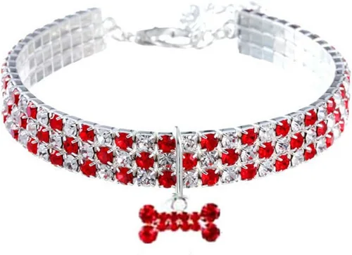 Miniatura 6 de Collar para mascotas con diamantes, colgante de hueso elástico de diamante de cristal ajustable para boda, gato y perro, collar pequeño para mascotas