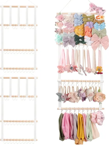 Miniatura 14 de POVETIRE Organizador de lazos para el pelo con soporte para diadema para niñas, organizador de almacenamiento para diademas y accesorios para bebé