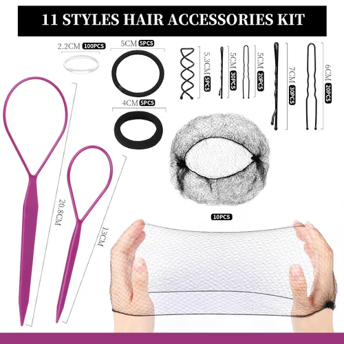 Miniatura 2 de Teenitor Kit de red para el cabello, horquillas negras para el cabello, pasadores para mujer, alfileres en forma de U para moños, redes