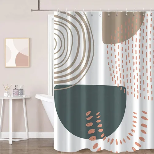 Cortina de ducha con ganchos, diseño de mediados de siglo, abstracto, bohemio, minimalista, tela impermeable, lavable a máquina, para baño y tina,