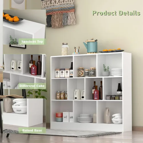 Miniatura 7 de AGOTENI Estantería de 10 cubos, organizador de almacenamiento abierto de madera de 3 niveles para sala de estar, dormitorio, oficina en casa, blanco