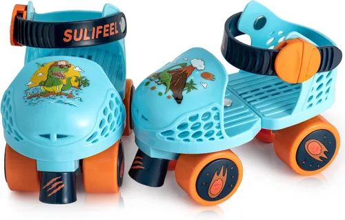 SULIFEEL Patines de ruedas cuádruples ajustables para niños, patines de ruedas para principiantes para niñas y niños de 2 a 5 años de edad Azul