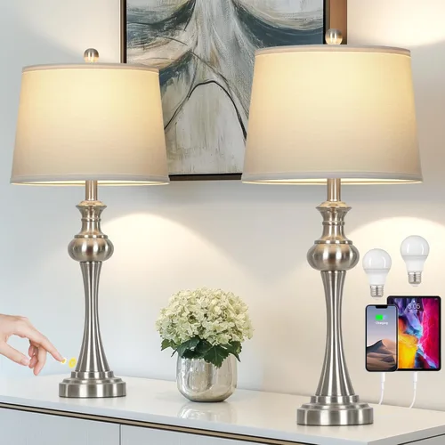 Miniatura 12 de CINSARY Lámpara de mesa marrón alta de 29", lámpara de noche con control táctil regulable en 3 vías con USB A+C y toma de corriente AC
