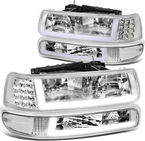 Miniatura 8 de DNA Motoring HL-LB-CSIL99-CH-AM Par de carcasas cromo ámbar LED DRL. Faros delanteros de repuesto para Silverado 99-02