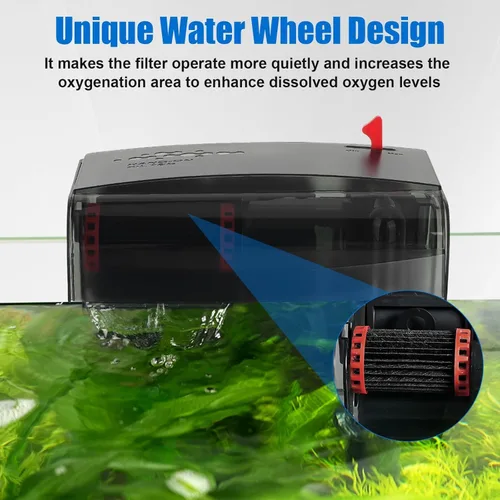 Miniatura 3 de AQQA Filtro de acuario de 10 a 30 galones con potencia de rueda biológica, filtro de acuario para colgar en la parte posterior, filtro de placa