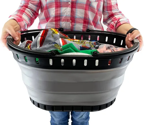 Miniatura 6 de SAMMART Cesta plegable de plástico para la ropa sucia de 25 litros (6.6 galones), contenedor de almacenamiento plegable y organizador, cesta