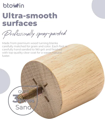 Miniatura 4 de Patas para muebles de madera maciza, 4 patas redondas modernas de moño, patas de sofá con pernos roscados de 5/16 pulgadas, placa de montaje