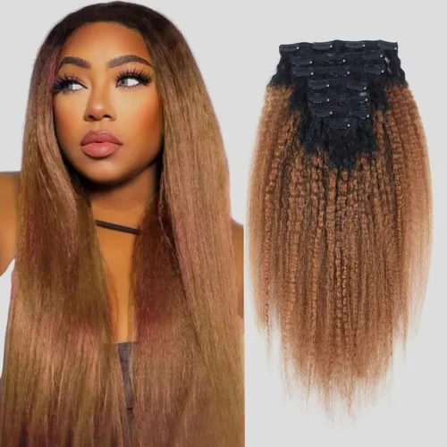 Miniatura 23 de ABH AMAZINGBEAUTY HAIR Extensiones de cabello lacio rizado con clip para mujeres negras, color natural, extensiones de cabello humano virgen