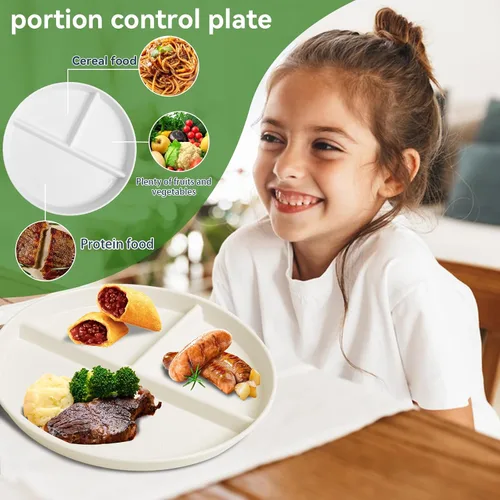 Miniatura 3 de Platos divididos irrompibles para niños y adultos 9 pulgadas 5 piezas, plato redondo de control de porciones, platos de 3 compartimentos