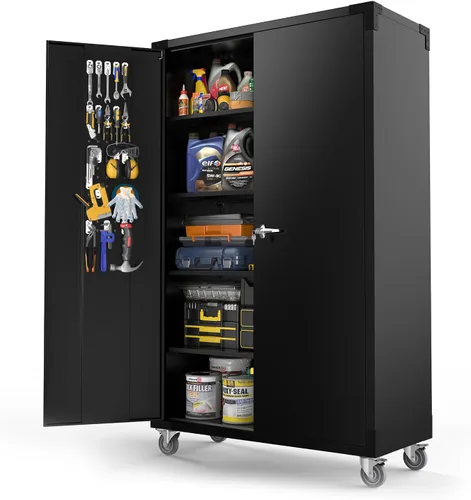 Miniatura 14 de VINGLI Armario de Pared para Garaje con Puertas con Cerradura y Estante Ajustable, Gabinete de Pared de Metal, Gabinete de Almacenamiento Superior