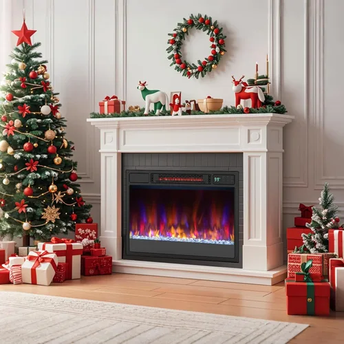Miniatura 9 de SIMOE Insertos de chimenea eléctrica de 23 pulgadas, calentador de chimenea empotrado de 1500 W con control remoto, 6 colores de llama y 5 brillo