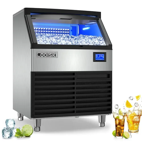 Miniatura 9 de Coolski Máquina comercial para hacer hielo de 200 libras/24 horas, máquina de hielo debajo del mostrador de 26 pulgadas con capacidad