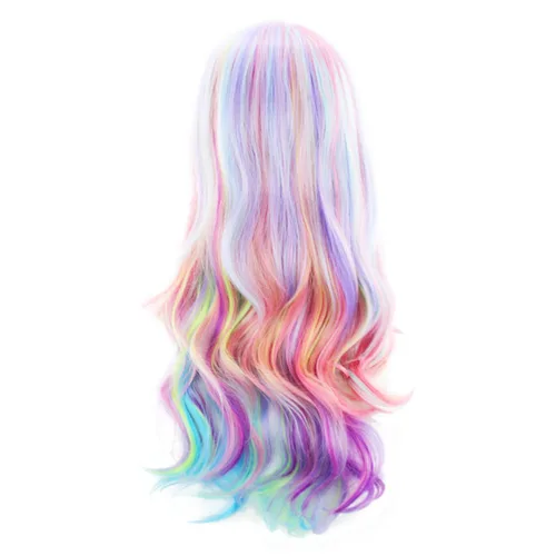 Miniatura 9 de AGPTEK Peluca de pelo largo y ondulado con arco iris, resistente al calor, para festivales de música, fiestas temáticas, bodas, conciertos, citas