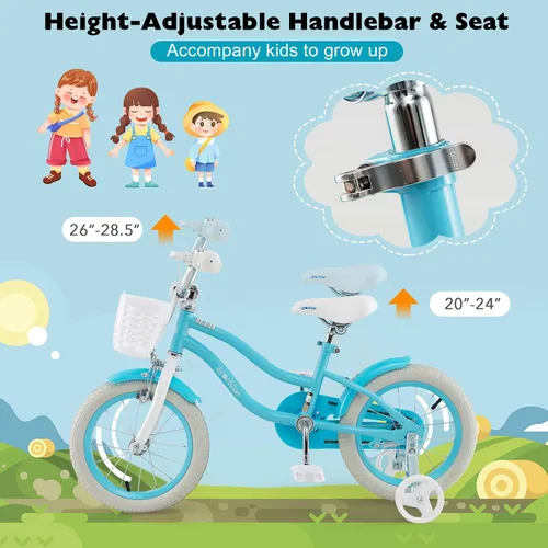 Miniatura 2 de BABY JOY Bicicleta para niños, 12, 14, 16, 18, 20 pulgadas, con asiento ajustable, cesta extraíble, freno de mano y freno de posavasos, ruedas