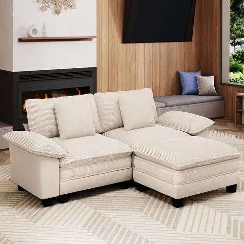 Miniatura 33 de MIXPATIO Sofá modular en forma de L de 123 pulgadas con cojines de nube, juego de sofá modular de asiento profundo con 4 asientos y 1 otomana, Gris